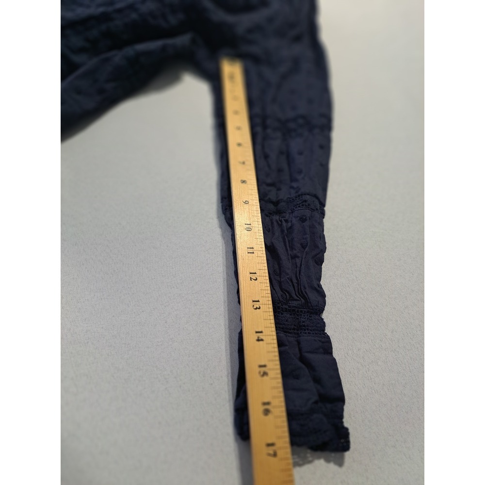 Jennifer & Grace Navy Blue Embroidered Lace Cotton Blouse Square Neck Medium - Picture 7 of 8